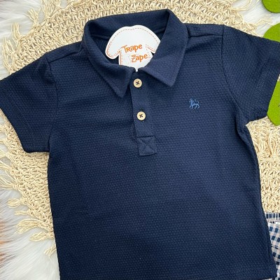 Conj. Camisa Manga Curta e Bermuda Xadrez - Marinho e Bege